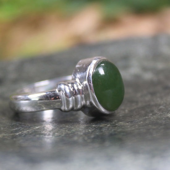 Sterling Silver Kawakawa Pounamu Ring - NZ Greenstone