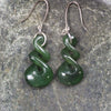 Twist Earrings carved from Kawakawa Pounamu - NZ Greenstone