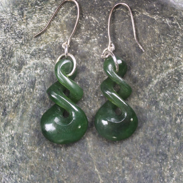 Twist Earrings carved from Kawakawa Pounamu - NZ Greenstone