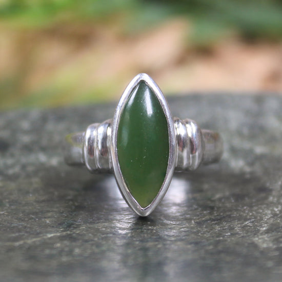 Sterling Silver Hapopo Pounamu Ring - NZ Greenstone
