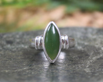 Sterling Silver Hapopo Pounamu Ring - NZ Greenstone