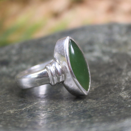 Sterling Silver Hapopo Pounamu Ring - NZ Greenstone