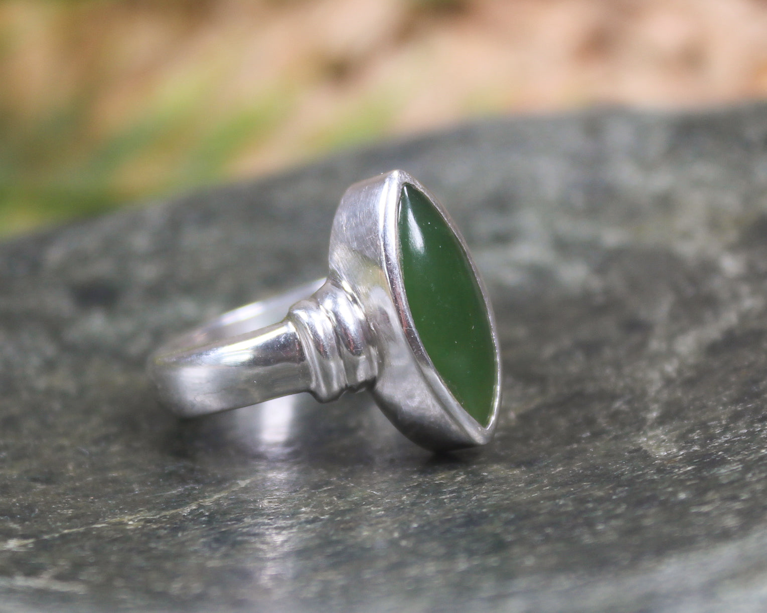 Sterling Silver Hapopo Pounamu Ring - NZ Greenstone