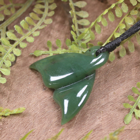 Whale Tail carved from Hapopo Pounamu - NZ Greenstone