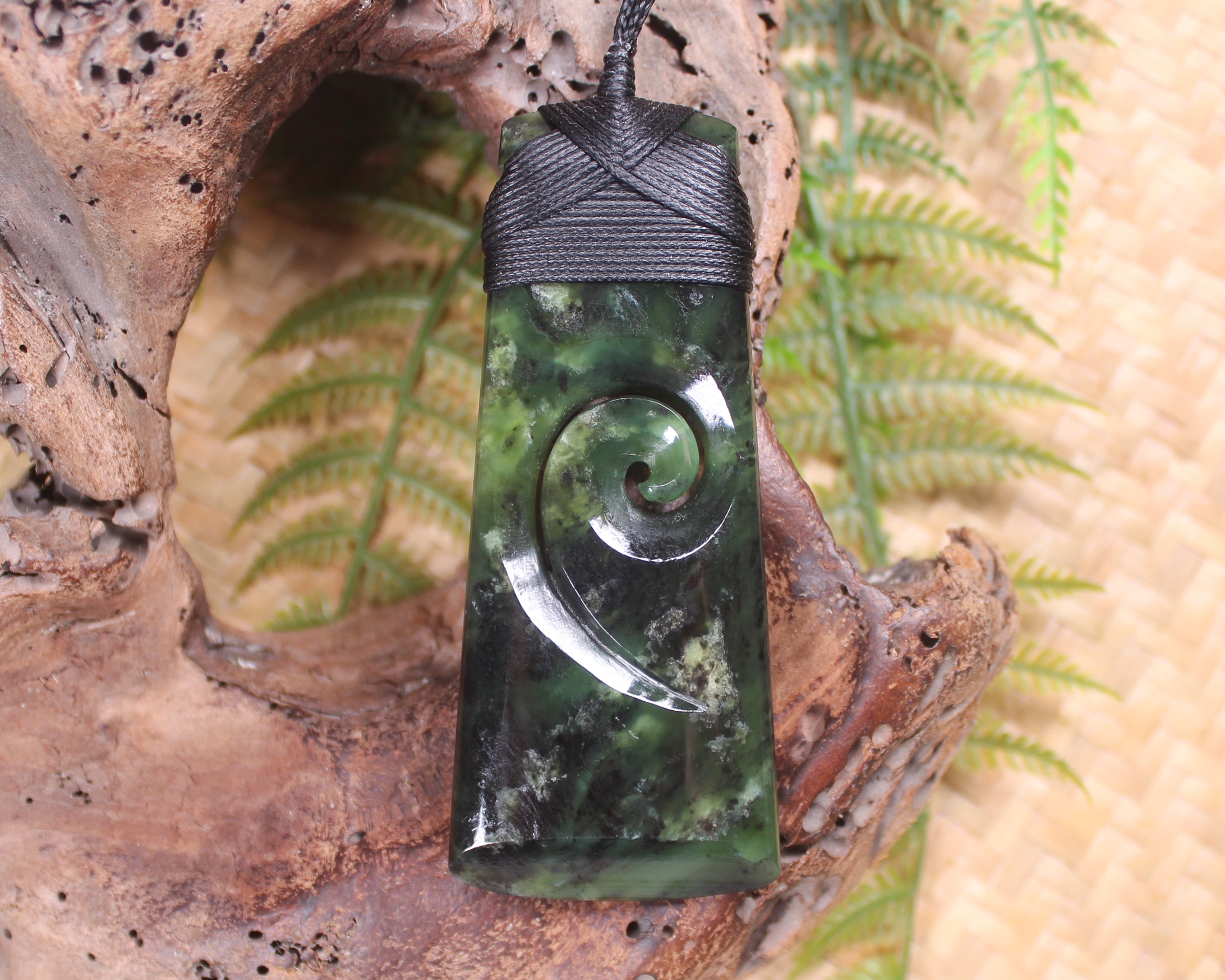 Toki or Adze with Koru Pendant carved from Rimu Pounamu - NZ Greenstone