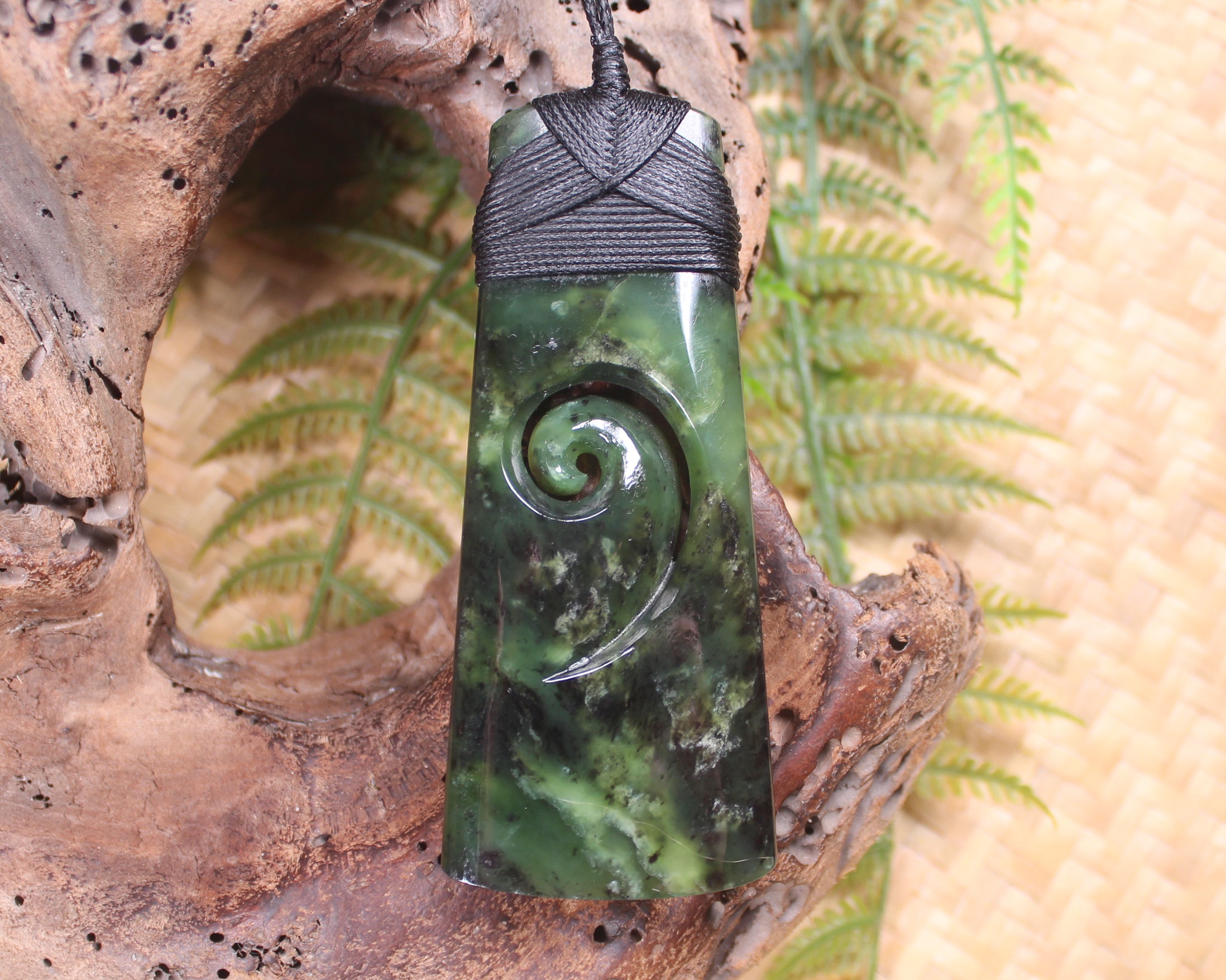 Toki or Adze with Koru Pendant carved from Rimu Pounamu - NZ Greenstone