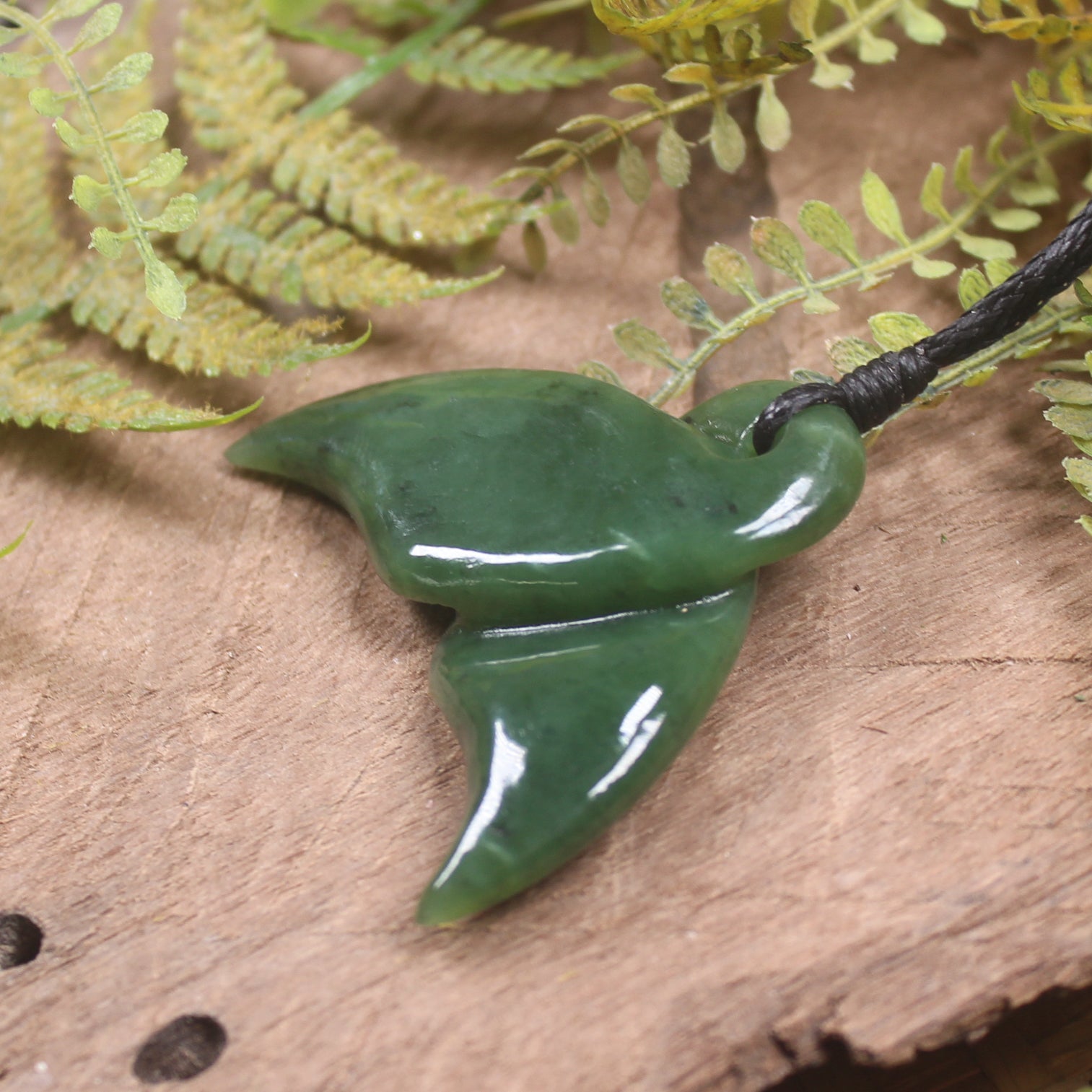 Whale Tail carved from Hapopo Pounamu - NZ Greenstone