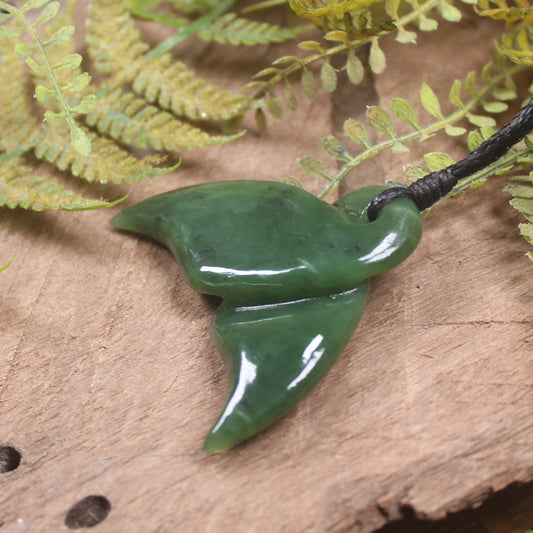 Whale Tail carved from Hapopo Pounamu - NZ Greenstone