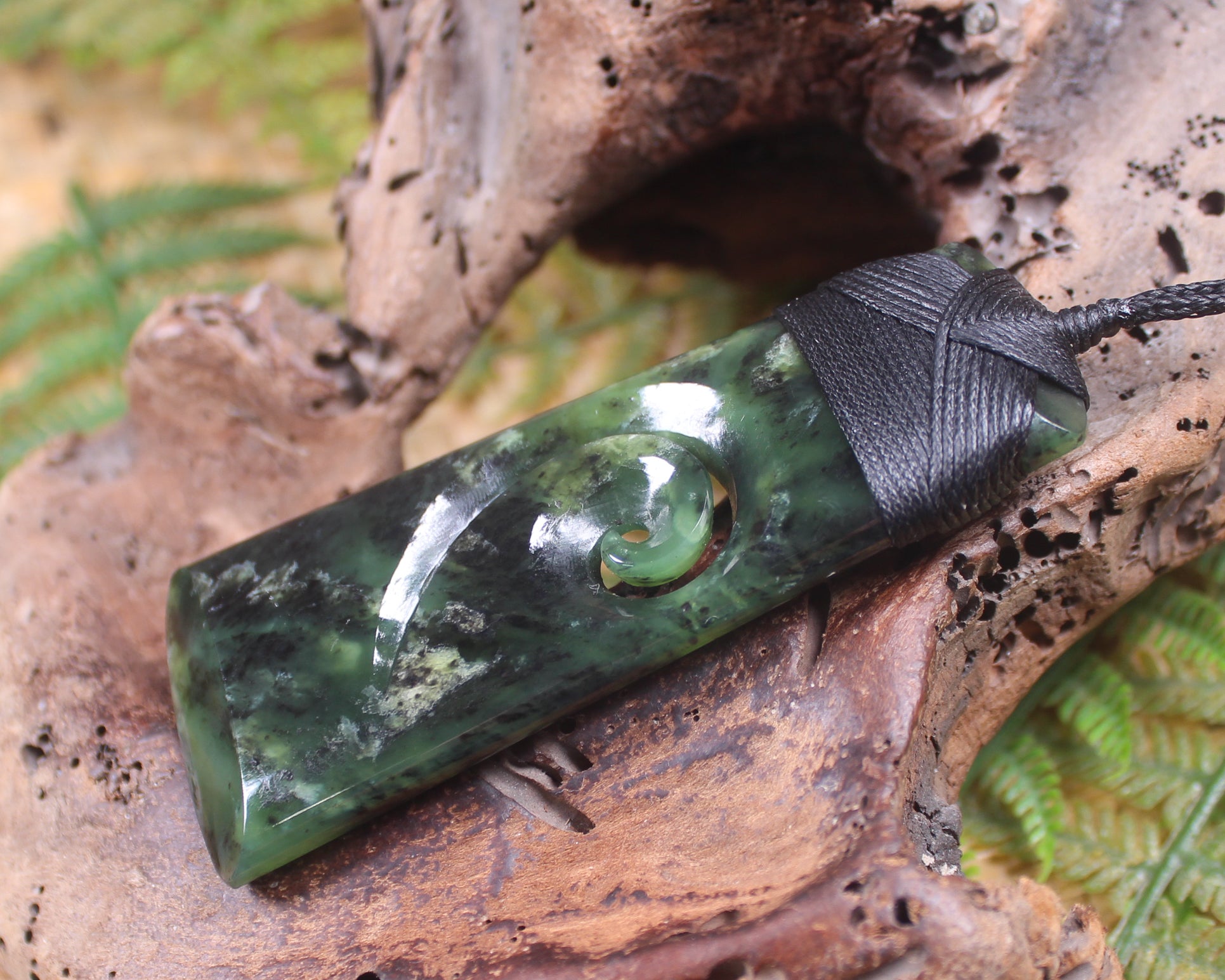 Toki or Adze with Koru Pendant carved from Rimu Pounamu - NZ Greenstone