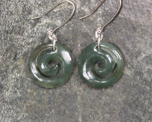 Inanga Pounamu Koru Earrings- NZ Greenstone
