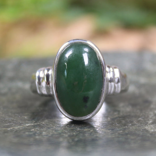 Sterling Silver Rimu Pounamu Ring - NZ Greenstone