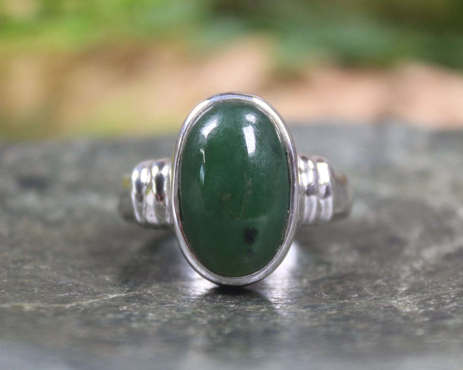 Sterling Silver Rimu Pounamu Ring - NZ Greenstone