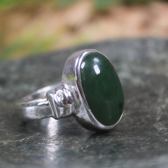 Sterling Silver Rimu Pounamu Ring - NZ Greenstone