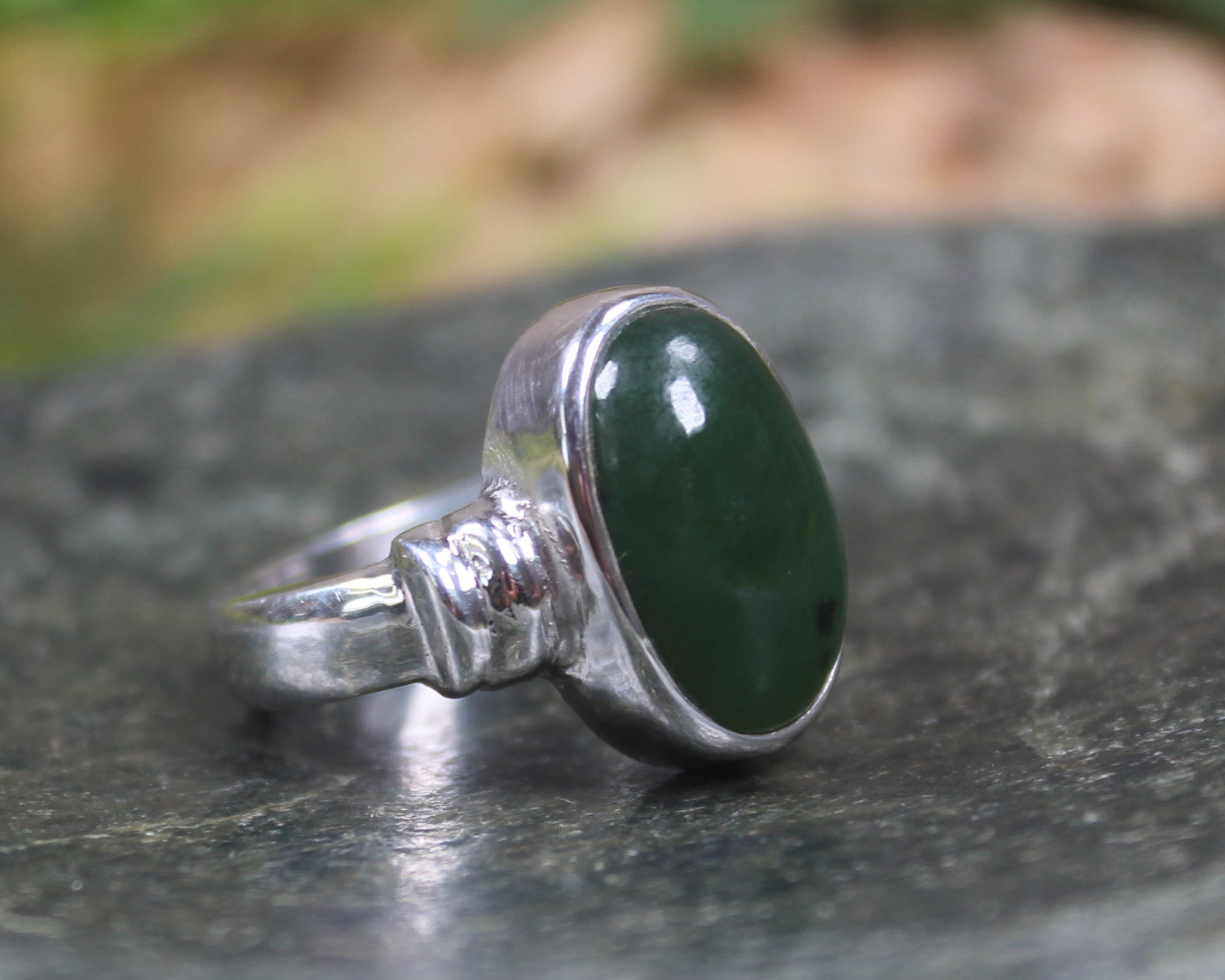 Sterling Silver Rimu Pounamu Ring - NZ Greenstone