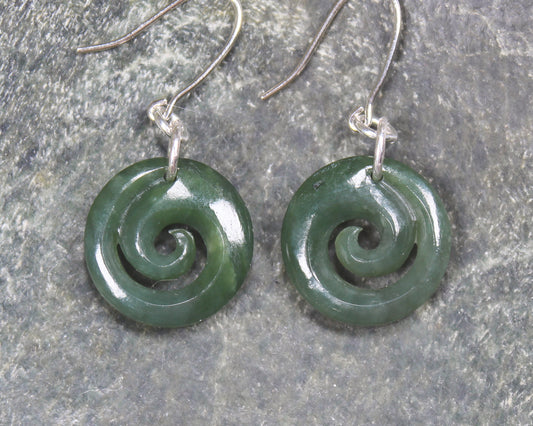 Inanga Pounamu Koru Earrings- NZ Greenstone