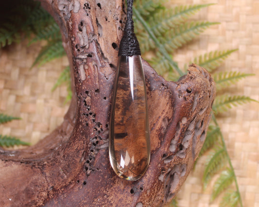 Roimata pendant carved from Smokey Quartz