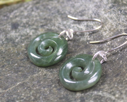 Inanga Pounamu Koru Earrings- NZ Greenstone