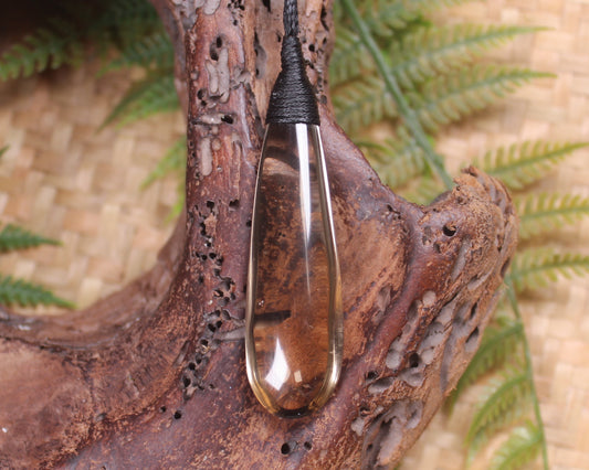 Roimata pendant carved from Smokey Quartz