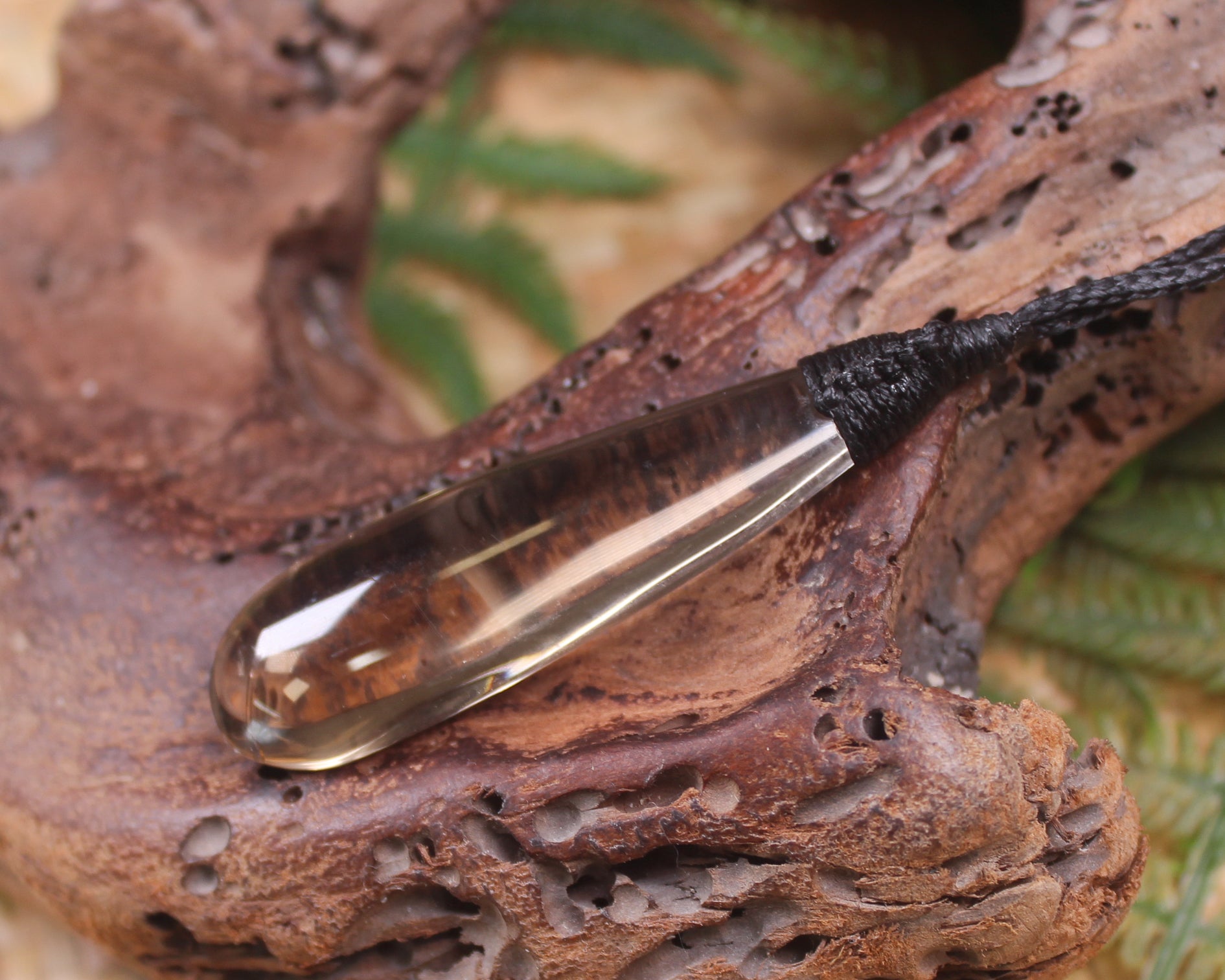 Roimata pendant carved from Smokey Quartz