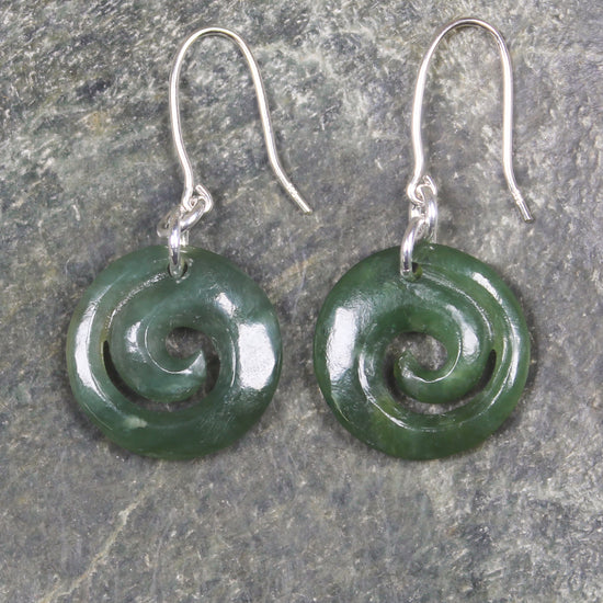 Hapopo Pounamu Koru Earrings- NZ Greenstone