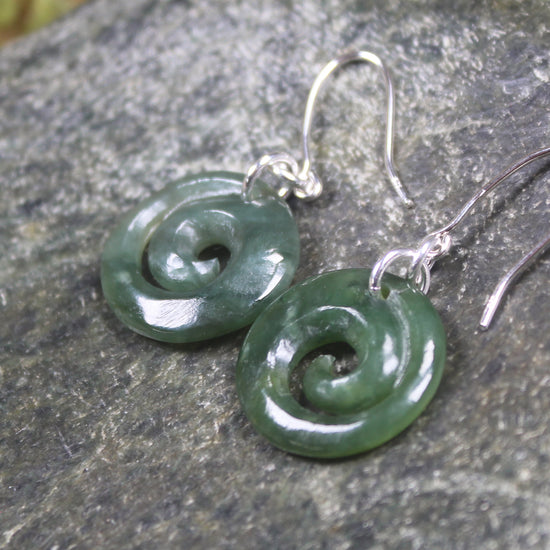 Hapopo Pounamu Koru Earrings- NZ Greenstone