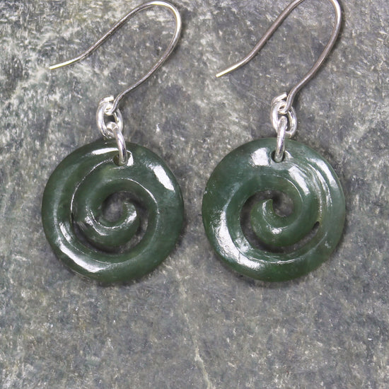 Inanga Pounamu Koru Earrings- NZ Greenstone