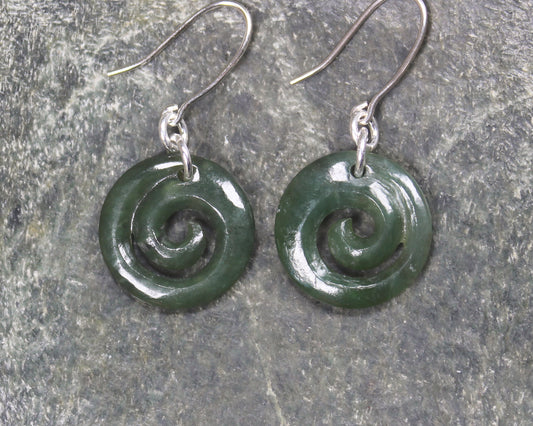Inanga Pounamu Koru Earrings- NZ Greenstone