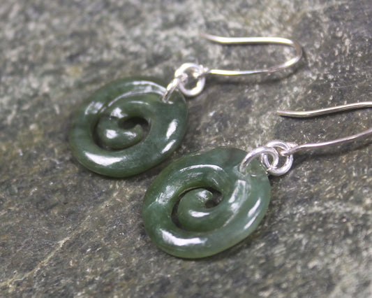 Inanga Pounamu Koru Earrings- NZ Greenstone
