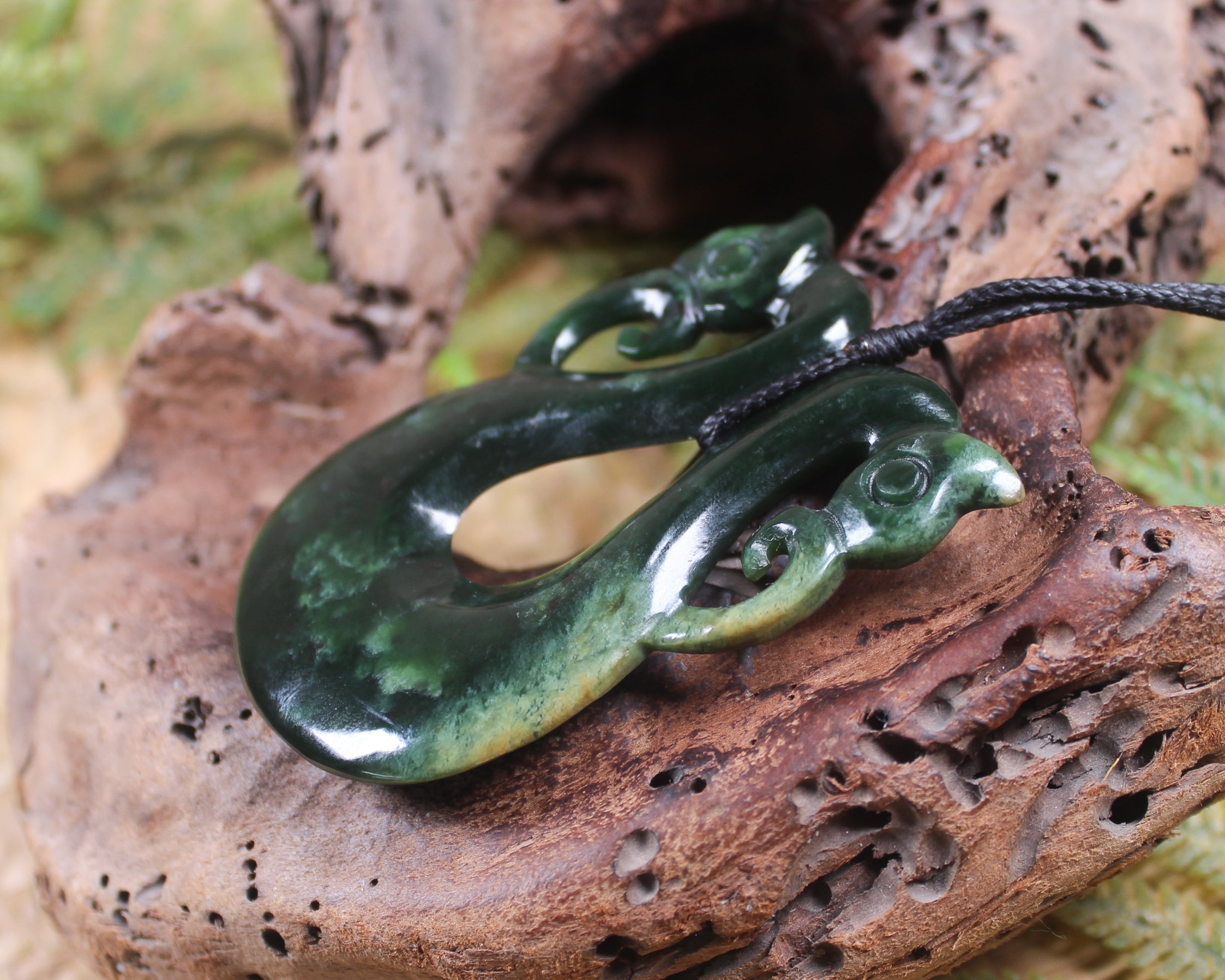 Pekapeka Pendant carved from Flower Jade Pounamu - NZ Greenstone