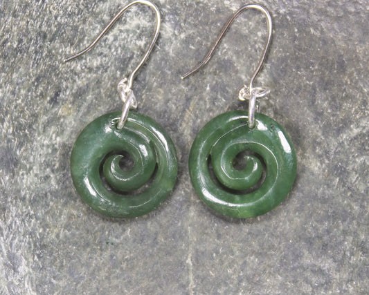Hapopo Pounamu Koru Earrings- NZ Greenstone