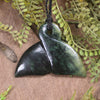 NZ Greenstone Large Whale Tail Pendant (CC152) Flower Jade Pounamu
