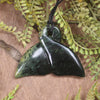 NZ Greenstone Large Whale Tail Pendant (CC152) Flower Jade Pounamu