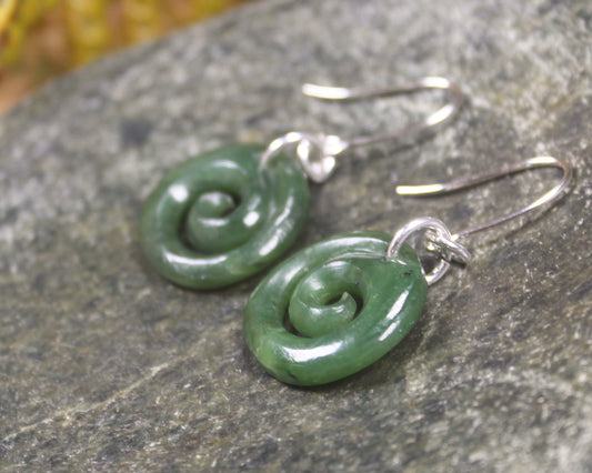 Hapopo Pounamu Koru Earrings- NZ Greenstone