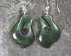 Matau or Fish Hook Earrings carved from Hapopo Pounamu - NZ Greenstone