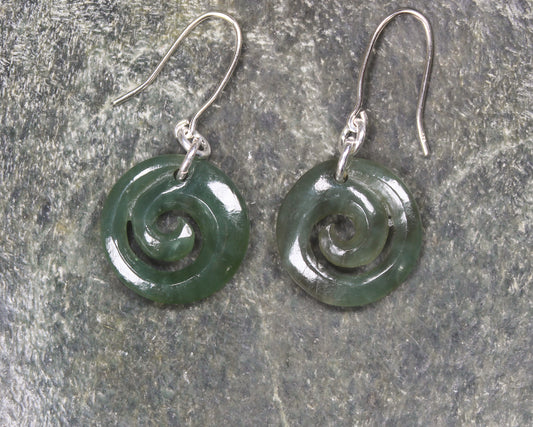 Inanga Pounamu Koru Earrings- NZ Greenstone