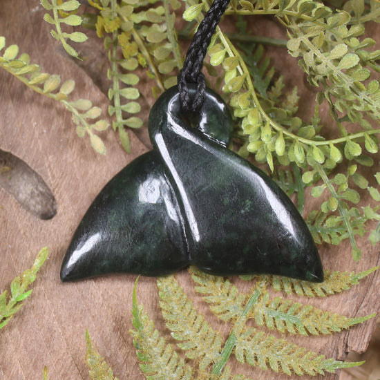 Whale Tail carved from Kawakawa Pounamu - NZ Greenstone