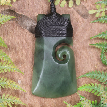 NZ Greenstone Medium Toki with Koru Pendant (BW154) Hapopo Pounamu