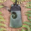 NZ Greenstone Medium Toki with Koru Pendant (BW154) Hapopo Pounamu