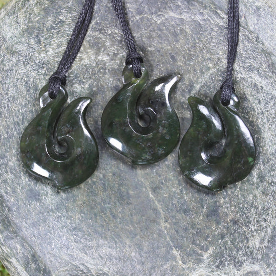 Hei Matau carved from Rimu Pounamu - NZ Greenstone
