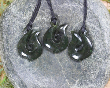 Hei Matau carved from Rimu Pounamu - NZ Greenstone