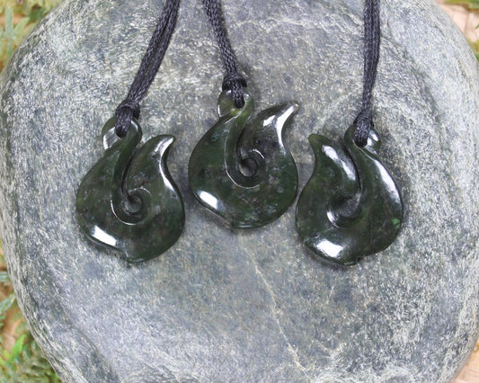 Hei Matau carved from Rimu Pounamu - NZ Greenstone
