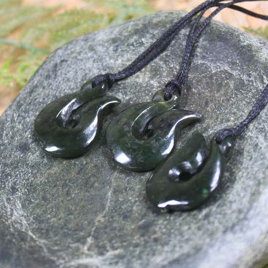 Hei Matau carved from Rimu Pounamu - NZ Greenstone
