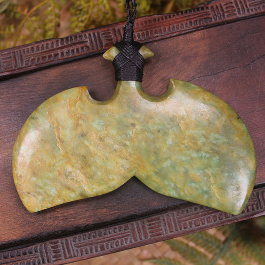 Whale Tail carved from Flower Jade Pounamu - NZ Greenstone