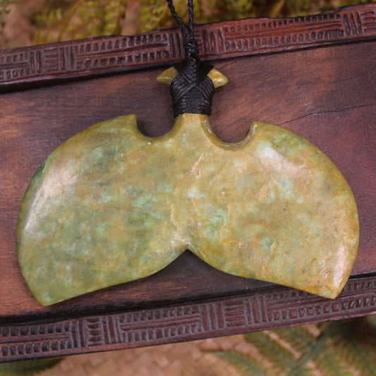 Whale Tail carved from Flower Jade Pounamu - NZ Greenstone