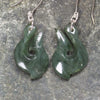 Matau or Fish Hook Earrings carved from Kawakawa Pounamu - NZ Greenstone