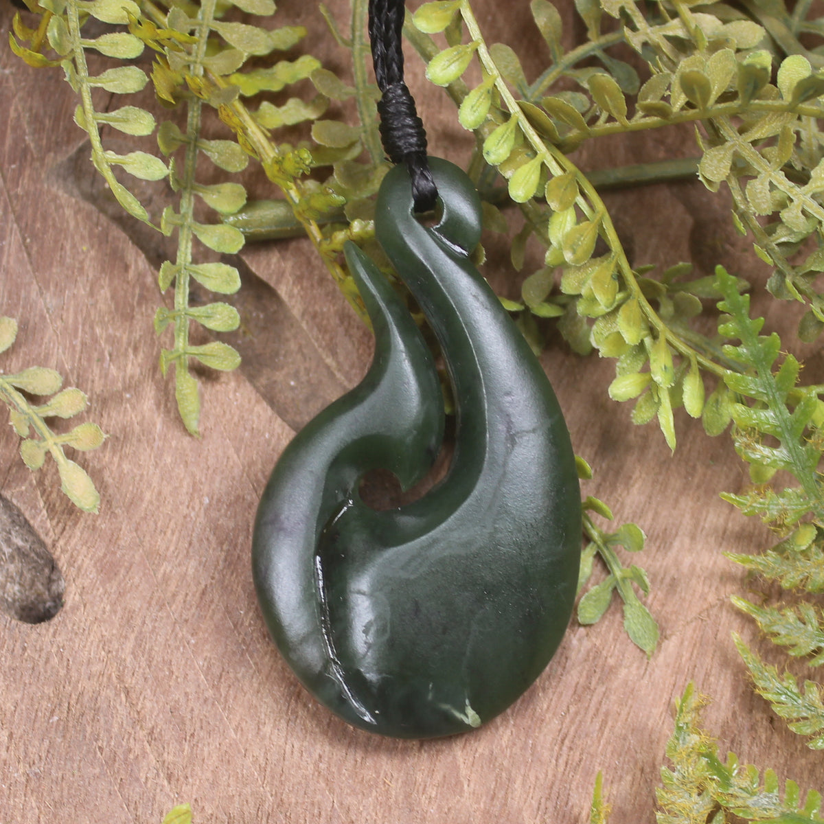 Hei Matau or Fish Hook carved from Rimu Pounamu - NZ Greenstone