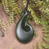 Hei Matau or Fish Hook carved from Rimu Pounamu - NZ Greenstone