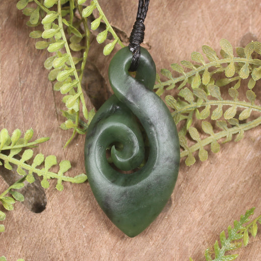 Hapopo Pounamu Koru Twist Pendant - NZ Greenstone