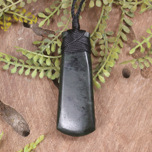 NZ Greenstone Small Toki with Koru Pendant (BT152) Rimu Pounamu