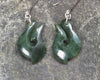 Matau or Fish Hook Earrings carved from Kawakawa Pounamu - NZ Greenstone